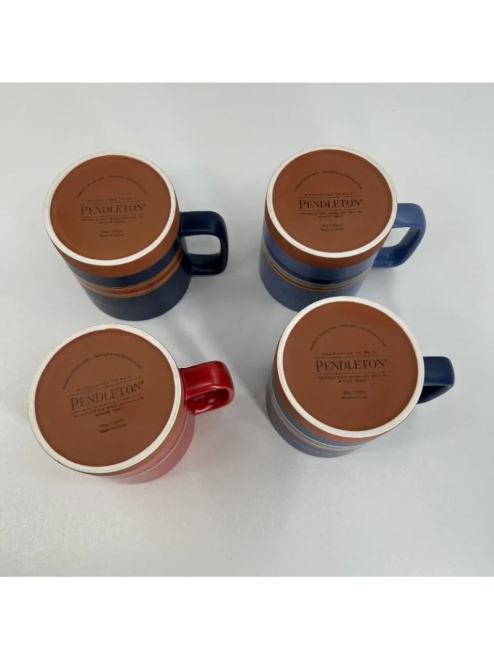 Pendleton National Parks Stoneware Coffee Mugs Set Ceramic 18oz Striped Blue Red